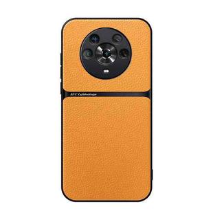 For Honor Magic4 Litchi Leather Magnetic Full Coverage Shockproof Phone Case(Yellow)