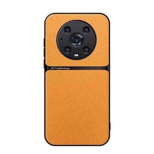 For Honor Magic4 Pro Litchi Leather Magnetic Full Coverage Shockproof Phone Case(Yellow)