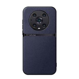 For Honor Magic4 Pro Litchi Leather Magnetic Full Coverage Shockproof Phone Case(Navy Blue)