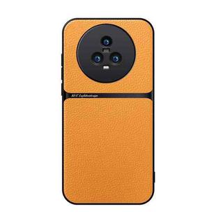 For Honor Magic5 Litchi Leather Magnetic Full Coverage Shockproof Phone Case(Yellow)