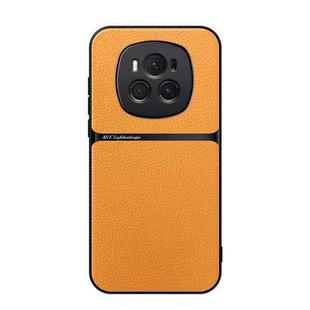 For Honor Magic6 Litchi Leather Magnetic Full Coverage Shockproof Phone Case(Yellow)