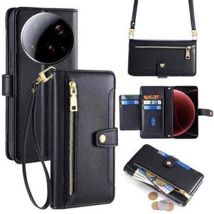 For Xiaomi 15 Ultra Sheep Texture Cross-body Zipper Wallet Leather Phone Case(Black)