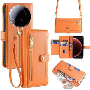 For Xiaomi 15 Ultra Sheep Texture Cross-body Zipper Wallet Leather Phone Case(Orange)