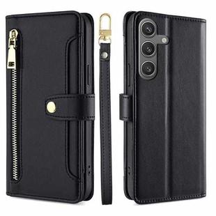 For Samsung Galaxy S25 5G Sheep Texture Cross-body Zipper Wallet Leather Phone Case(Black)
