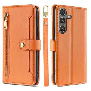 For Samsung Galaxy S25 5G Sheep Texture Cross-body Zipper Wallet Leather Phone Case(Orange)