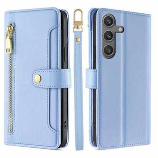 For Samsung Galaxy S25 5G Sheep Texture Cross-body Zipper Wallet Leather Phone Case(Blue)