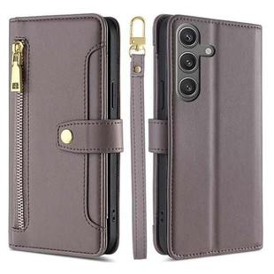 For Samsung Galaxy S25 5G Sheep Texture Cross-body Zipper Wallet Leather Phone Case(Grey)