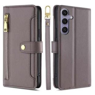 For Samsung Galaxy S25+ 5G Sheep Texture Cross-body Zipper Wallet Leather Phone Case(Grey)