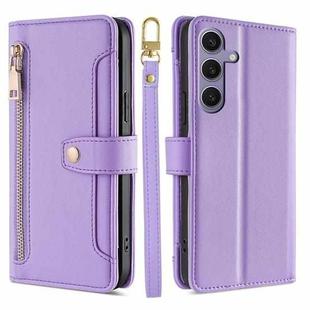 For Samsung Galaxy S25+ 5G Sheep Texture Cross-body Zipper Wallet Leather Phone Case(Purple)