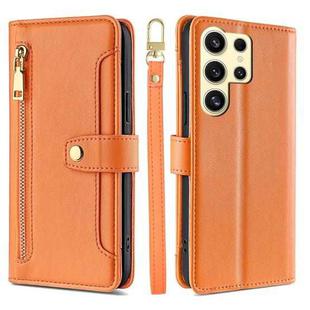 For Samsung Galaxy S25 Ultra 5G Sheep Texture Cross-body Zipper Wallet Leather Phone Case(Orange)