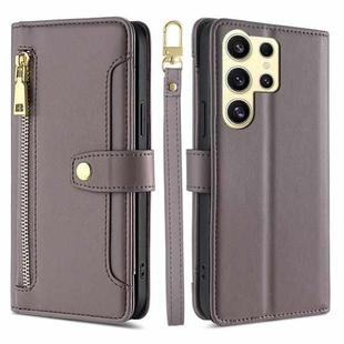 For Samsung Galaxy S25 Ultra 5G Sheep Texture Cross-body Zipper Wallet Leather Phone Case(Grey)