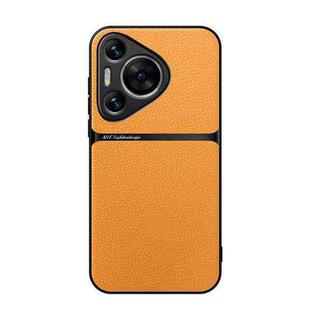 For Huawei Pura 70 Pro / Pura 70 Pro+ Litchi Leather Magnetic Full Coverage Shockproof Phone Case(Yellow)