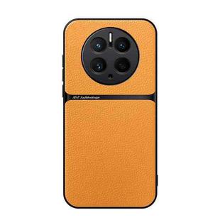 For Huawei Mate 50 Pro Litchi Leather Magnetic Full Coverage Shockproof Phone Case(Yellow)