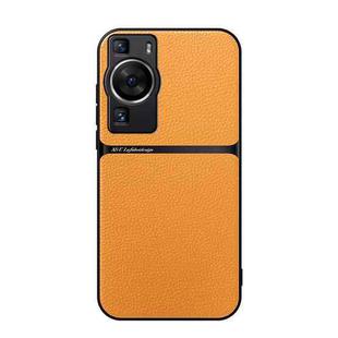 For Huawei P60 Litchi Leather Magnetic Full Coverage Shockproof Phone Case(Yellow)