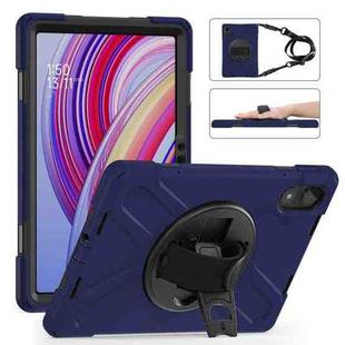 For Xiaomi Redmi Pad Pro 12.1 Rotatable Holder Silicone Hybrid PC Tablet Case with Shoulder Strap(Navy Blue)