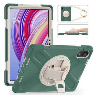 For Xiaomi Redmi Pad Pro 12.1 Rotatable Holder Silicone Hybrid PC Tablet Case with Shoulder Strap(Emreald Green)
