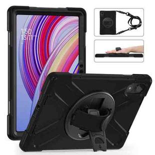 For Xiaomi Redmi Pad Pro 12.1 Rotatable Holder Silicone Hybrid PC Tablet Case with Shoulder Strap(Black)