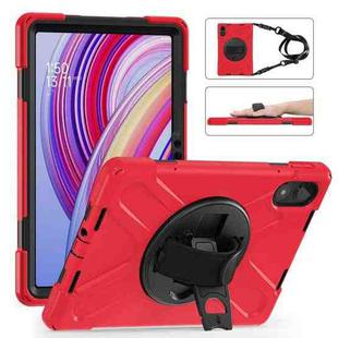 For Xiaomi Redmi Pad Pro 12.1 Rotatable Holder Silicone Hybrid PC Tablet Case with Shoulder Strap(Red)