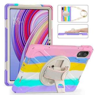 For Xiaomi Redmi Pad Pro 12.1 Rotatable Holder Silicone Hybrid PC Tablet Case with Shoulder Strap(Colorful Pink)
