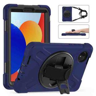 For Xiaomi Redmi Pad SE 8.7 Rotatable Holder Silicone Hybrid PC Tablet Case with Shoulder Strap(Navy Blue)