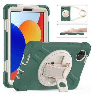 For Xiaomi Redmi Pad SE 8.7 Rotatable Holder Silicone Hybrid PC Tablet Case with Shoulder Strap(Emreald Green)