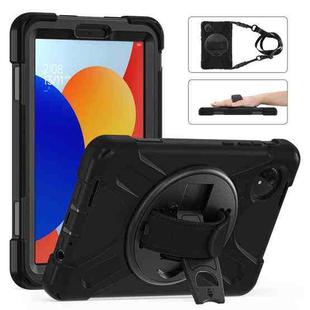 For Xiaomi Redmi Pad SE 8.7 Rotatable Holder Silicone Hybrid PC Tablet Case with Shoulder Strap(Black)