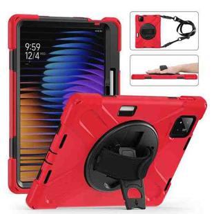 For Xiaomi Pad 7 / 7 Pro Rotatable Holder Silicone Hybrid PC Tablet Case with Shoulder Strap(Red)