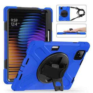 For Xiaomi Pad 7 / 7 Pro Rotatable Holder Silicone Hybrid PC Tablet Case with Shoulder Strap(Blue)