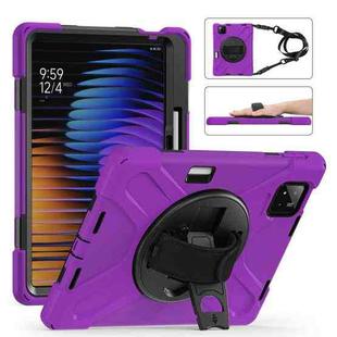 For Xiaomi Pad 7 / 7 Pro Rotatable Holder Silicone Hybrid PC Tablet Case with Shoulder Strap(Purple)