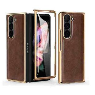 For Samsung Galaxy Z Fold5 VIETAO Crazy Horse Texture PU Phone Case(Coffee)