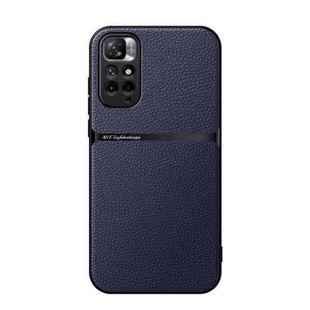 For Redmi Note 11 4G Litchi Leather Magnetic Full Coverage Shockproof Phone Case(Navy Blue)