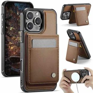 For iPhone 16 Pro Max JEEHOOD J06 British Style RFID MagSafe Card Bag PU Phone Case(Brown)