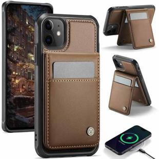 For iPhone 11 JEEHOOD J06 British Style RFID MagSafe Card Bag PU Phone Case(Brown)