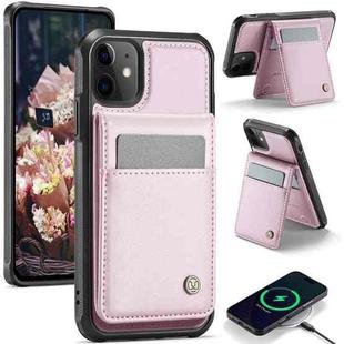 For iPhone 11 JEEHOOD J06 British Style RFID MagSafe Card Bag PU Phone Case(Pink)
