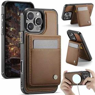 For iPhone 15 Pro Max JEEHOOD J06 British Style RFID MagSafe Card Bag PU Phone Case(Brown)