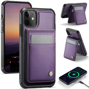 For iPhone 12 / 12 Pro JEEHOOD J06 British Style RFID MagSafe Card Bag PU Phone Case(Purple)