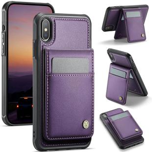 For iPhone XS Max JEEHOOD J06 British Style RFID MagSafe Card Bag PU Phone Case(Purple)