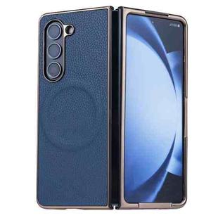 For Samsung Galaxy Z Fold6 Three Parts MagSafe Litchi Texture Fold Phone Case(Blue)