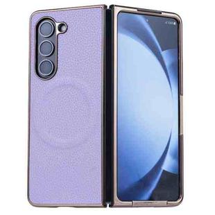 For Samsung Galaxy Z Fold6 Three Parts MagSafe Litchi Texture Fold Phone Case(Purple)