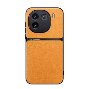 For vivo iQOO 12 Pro Litchi Leather Magnetic Full Coverage Shockproof Phone Case(Yellow)