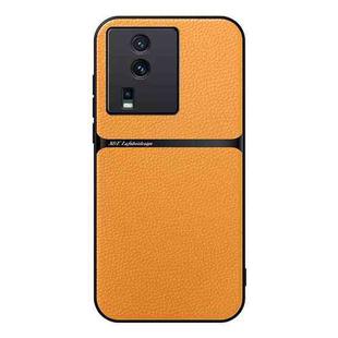 For vivo iQOO Neo7 / iQOO Neo7 SE Litchi Leather Magnetic Full Coverage Shockproof Phone Case(Yellow)