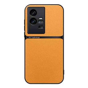 For vivo iQOO 11 Pro Litchi Leather Magnetic Full Coverage Shockproof Phone Case(Yellow)