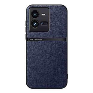 For vivo iQOO 10 Pro Litchi Leather Magnetic Full Coverage Shockproof Phone Case(Navy Blue)