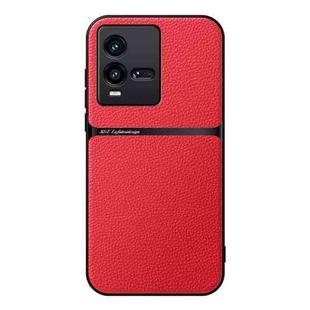 For vivo iQOO 10 Litchi Leather Magnetic Full Coverage Shockproof Phone Case(Red)