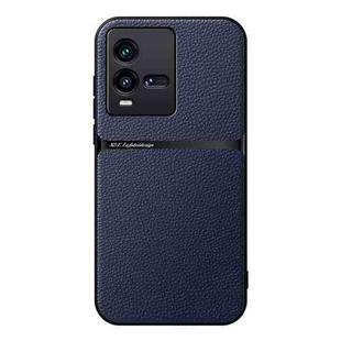 For vivo iQOO 10 Litchi Leather Magnetic Full Coverage Shockproof Phone Case(Navy Blue)