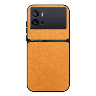 For vivo iQOO 9 Pro Litchi Leather Magnetic Full Coverage Shockproof Phone Case(Yellow)