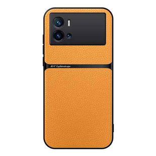 For vivo iQOO 9 Litchi Leather Magnetic Full Coverage Shockproof Phone Case(Yellow)