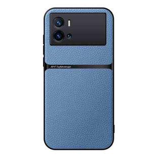 For vivo iQOO 9 Litchi Leather Magnetic Full Coverage Shockproof Phone Case(Blue)