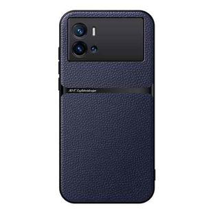 For vivo iQOO 9 Litchi Leather Magnetic Full Coverage Shockproof Phone Case(Navy Blue)