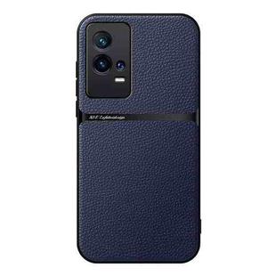 For vivo iQOO 8 Pro Litchi Leather Magnetic Full Coverage Shockproof Phone Case(Navy Blue)